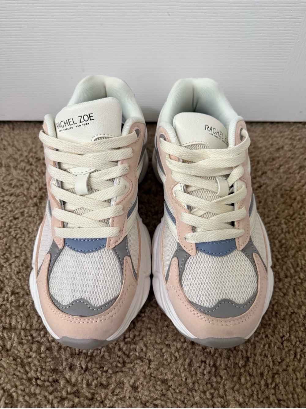 Rachel Zoe Women White, Pink & Gray Mesh Lace-Up Sneakers size 8 US